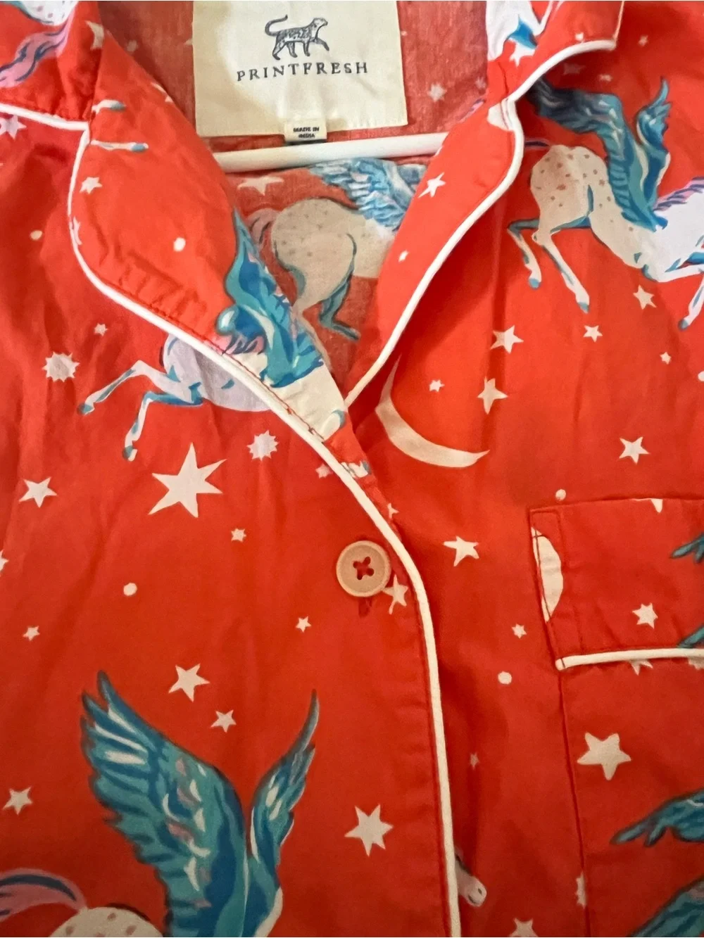Printfresh Pegasus Organic Cotton Pajama Top – XS – Orange Coral Color